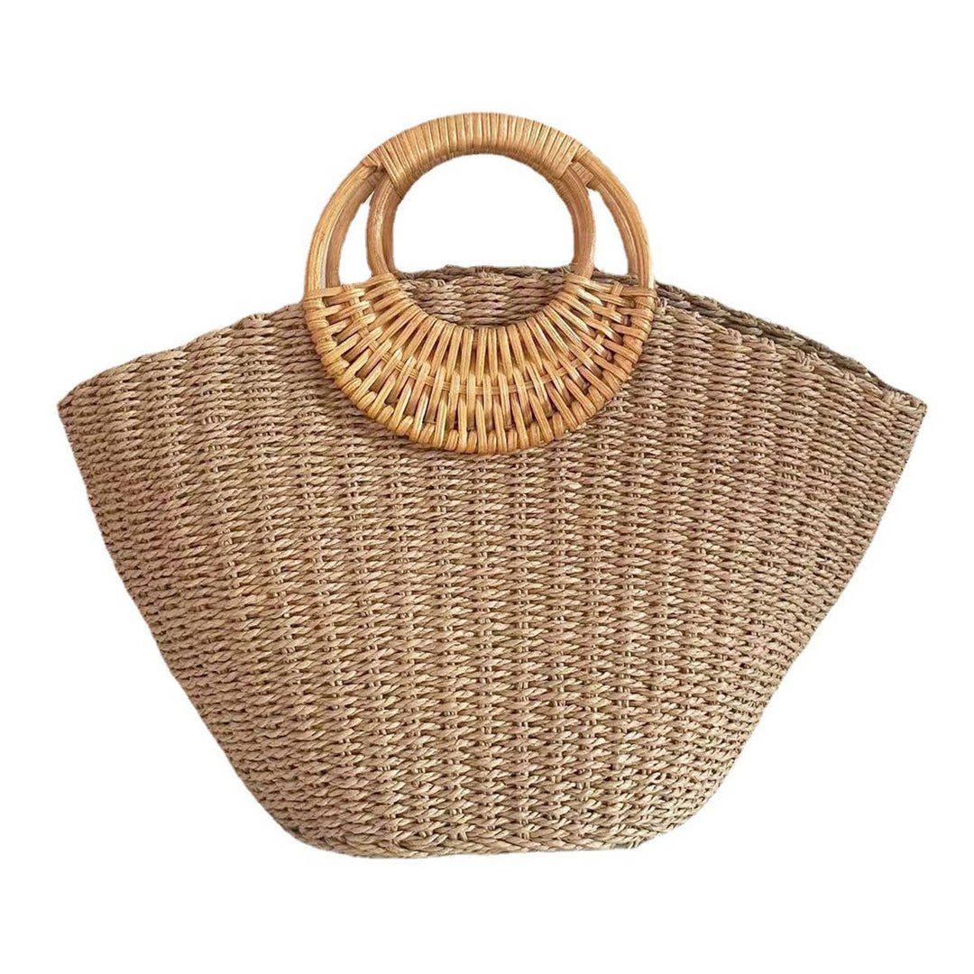 SUMMER BEACH SEA STRAW RATTAN TOTE CLUTCH BAGS_CWAB0814: Beige / (OS) 1