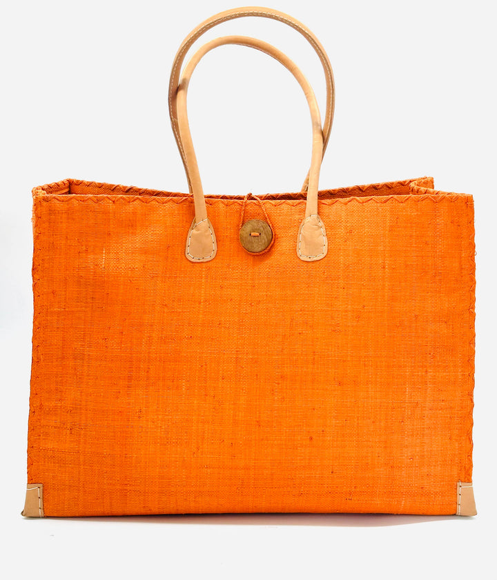 Zafran Solid Straw Beach Bag with Plastic Liner - 2 Sizes: Large / NATURAL