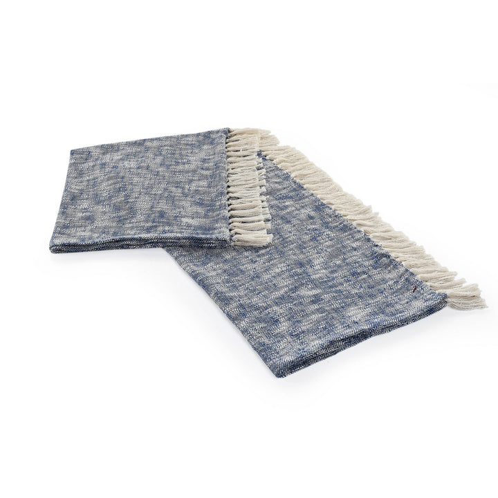 Boho Chambray Throw Blanket with Fringe: Navy Blue
