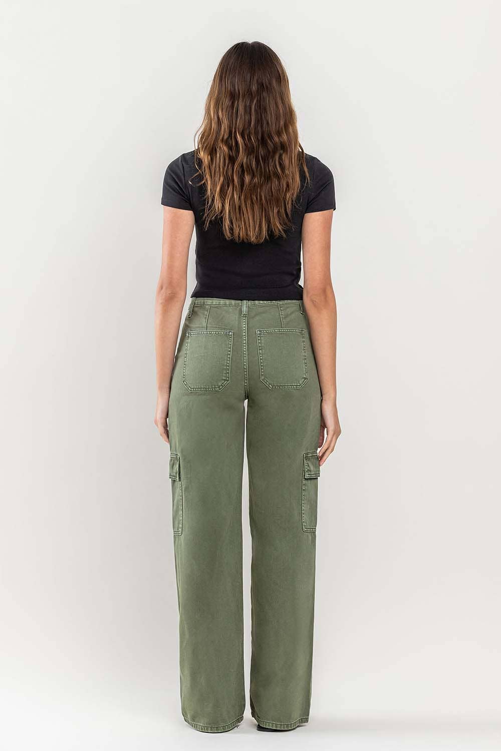 HIGH RISE UTILITY CARGO WIDE JEANS T5823TY: THYME / 28