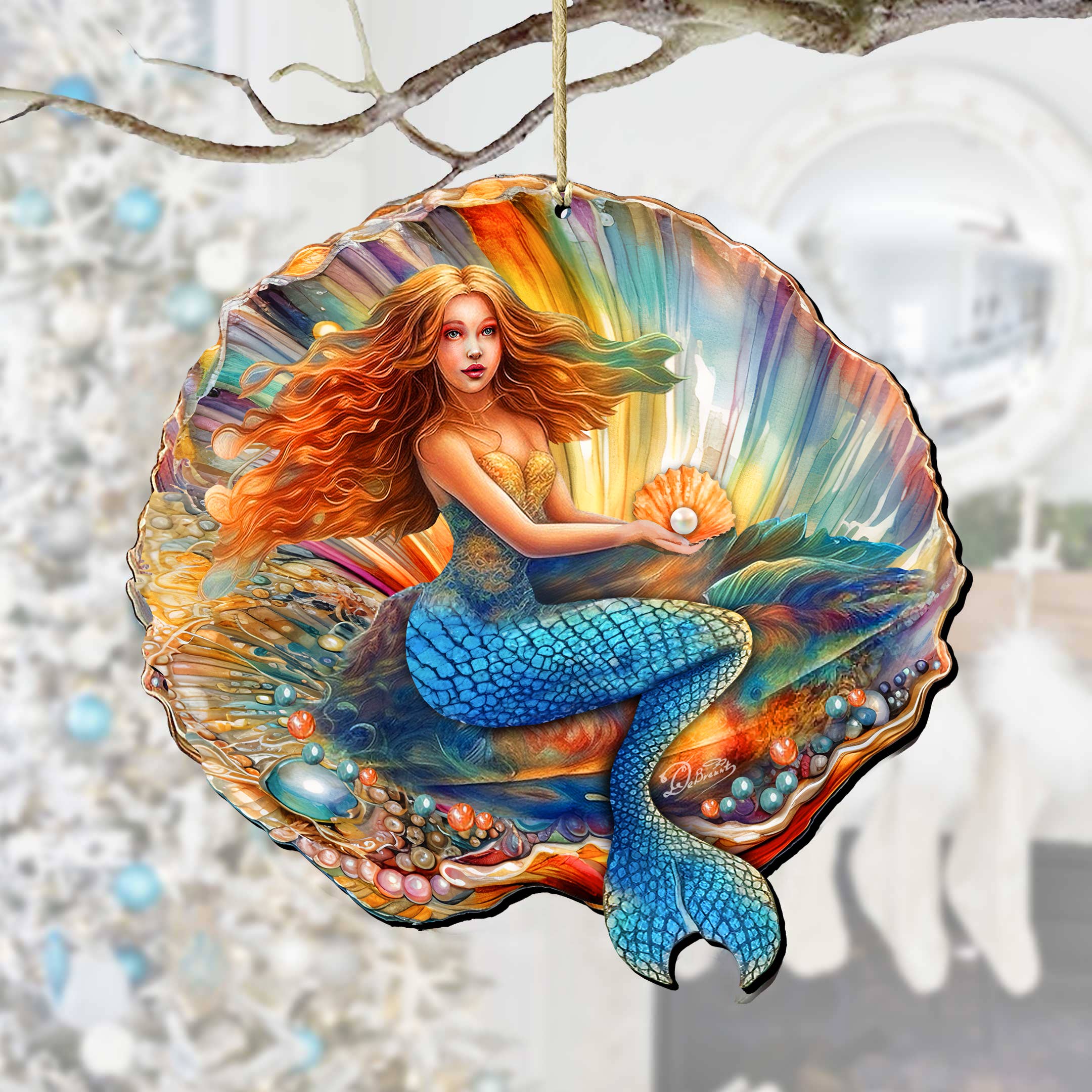 Nautical Christmas Décor Mermaid in the Shell Ornament