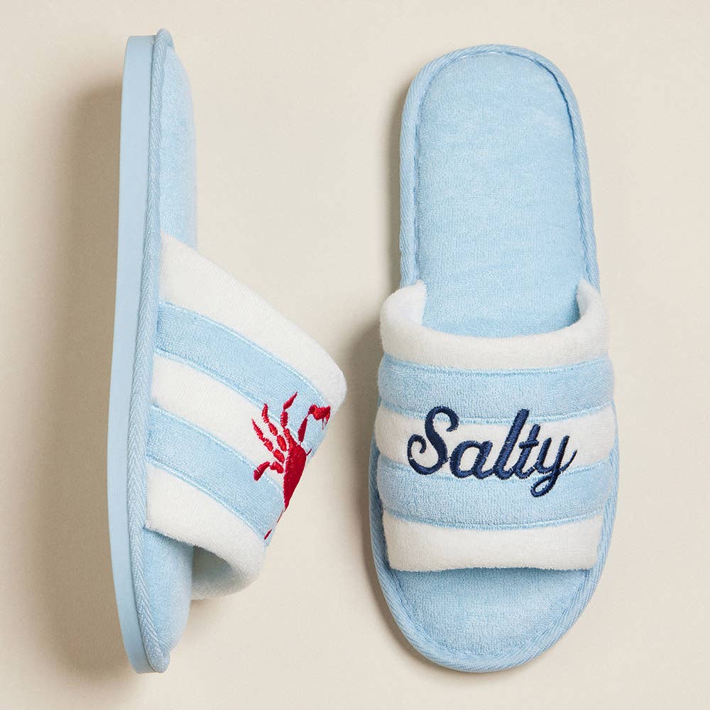 6Pairs Crab Salty Embroidered Striped Indoor Floor Slippers: Pink