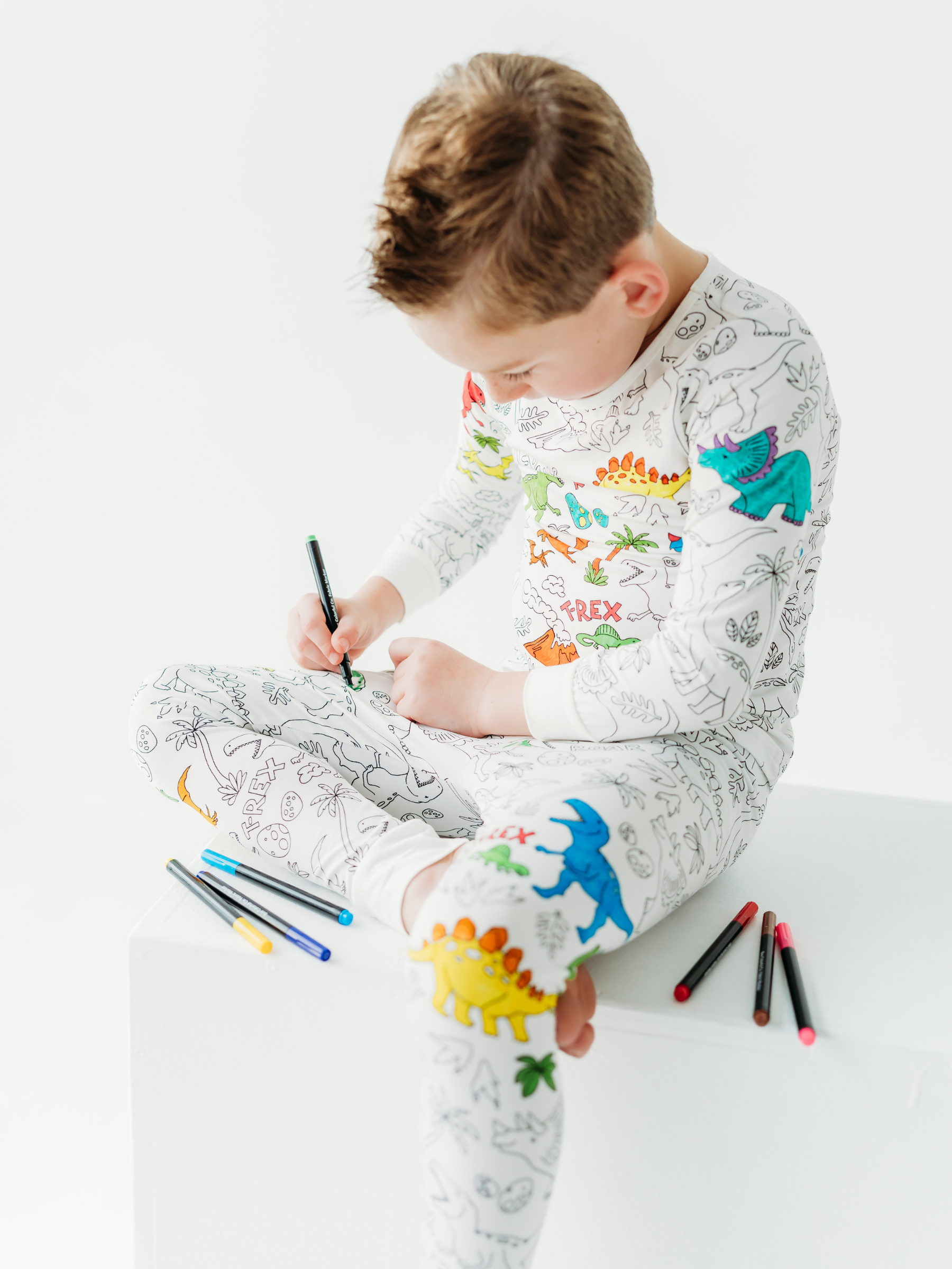Dinosaur Coloring Pajamas 2 piece set made from Bamboo: 4T