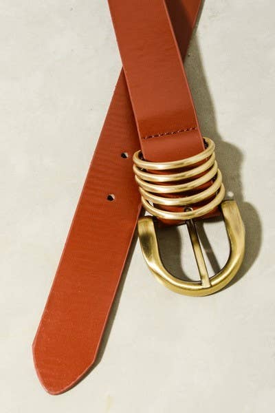 LEATHER ROUNDED BUCKLE BELTS | 40BT603: BROWN
