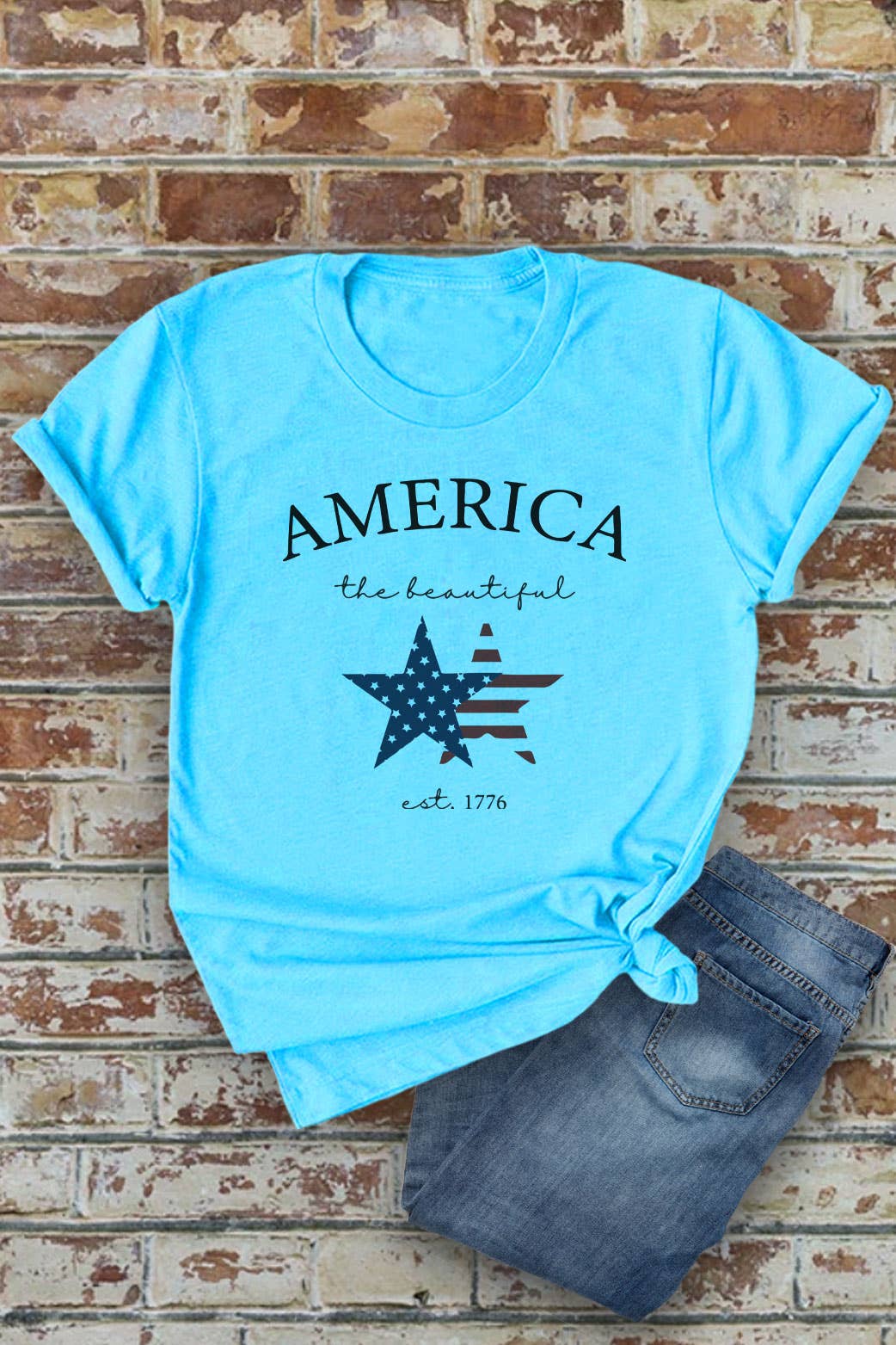 America The Beautiful, 4th of July, UNISEX Round Neck T-Shirt: M / Dusty Rose