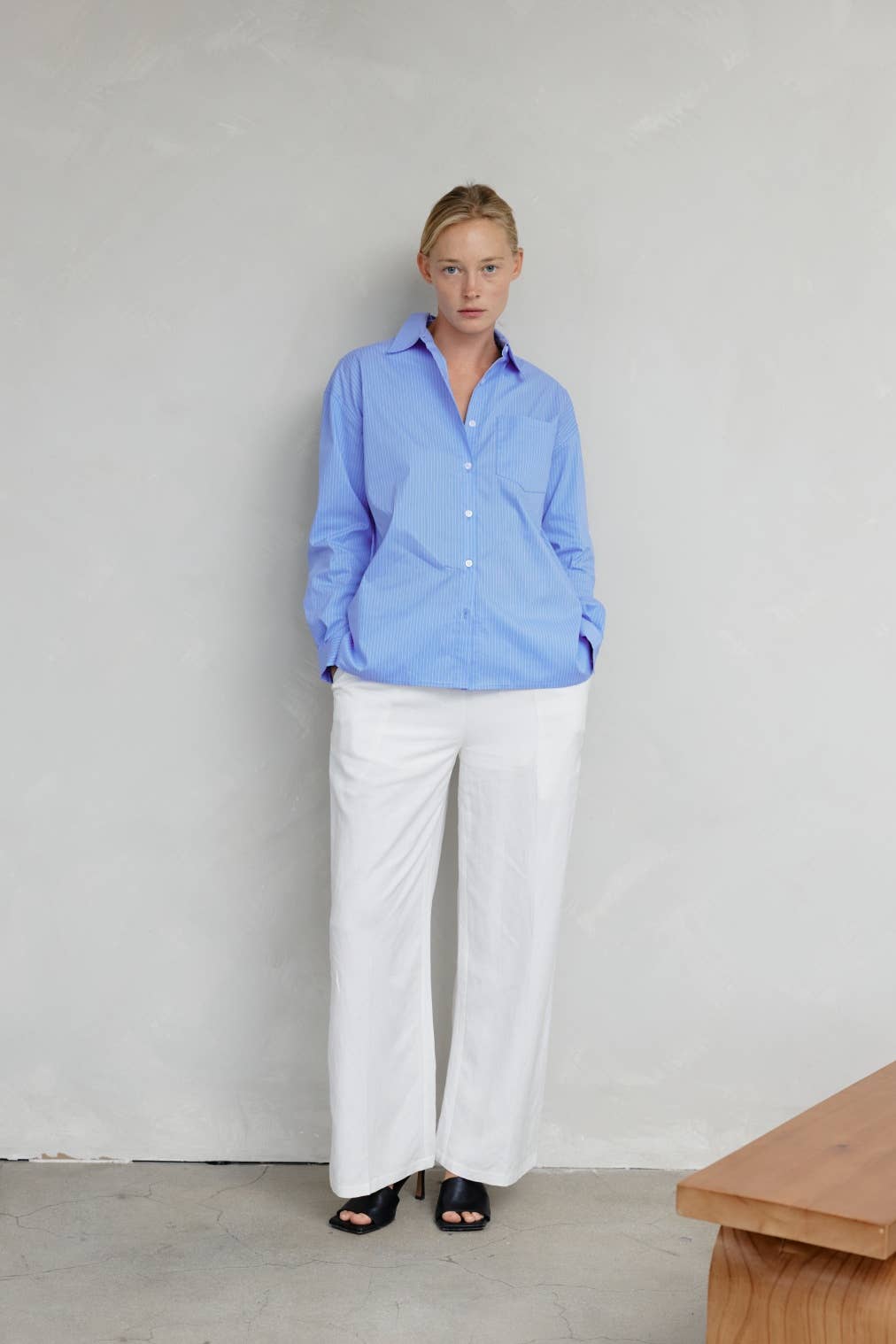The Annalise Top | Pinstripe Button-Down Top: BLUE/WHITE / MEDIUM