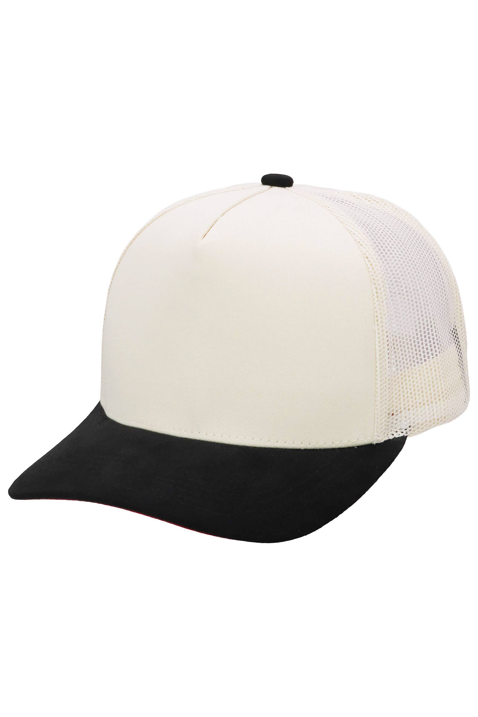 Vegan Suede 5 Panel Snap Back Trucker Hat: BEIGE/BLACK / ONE SIZE