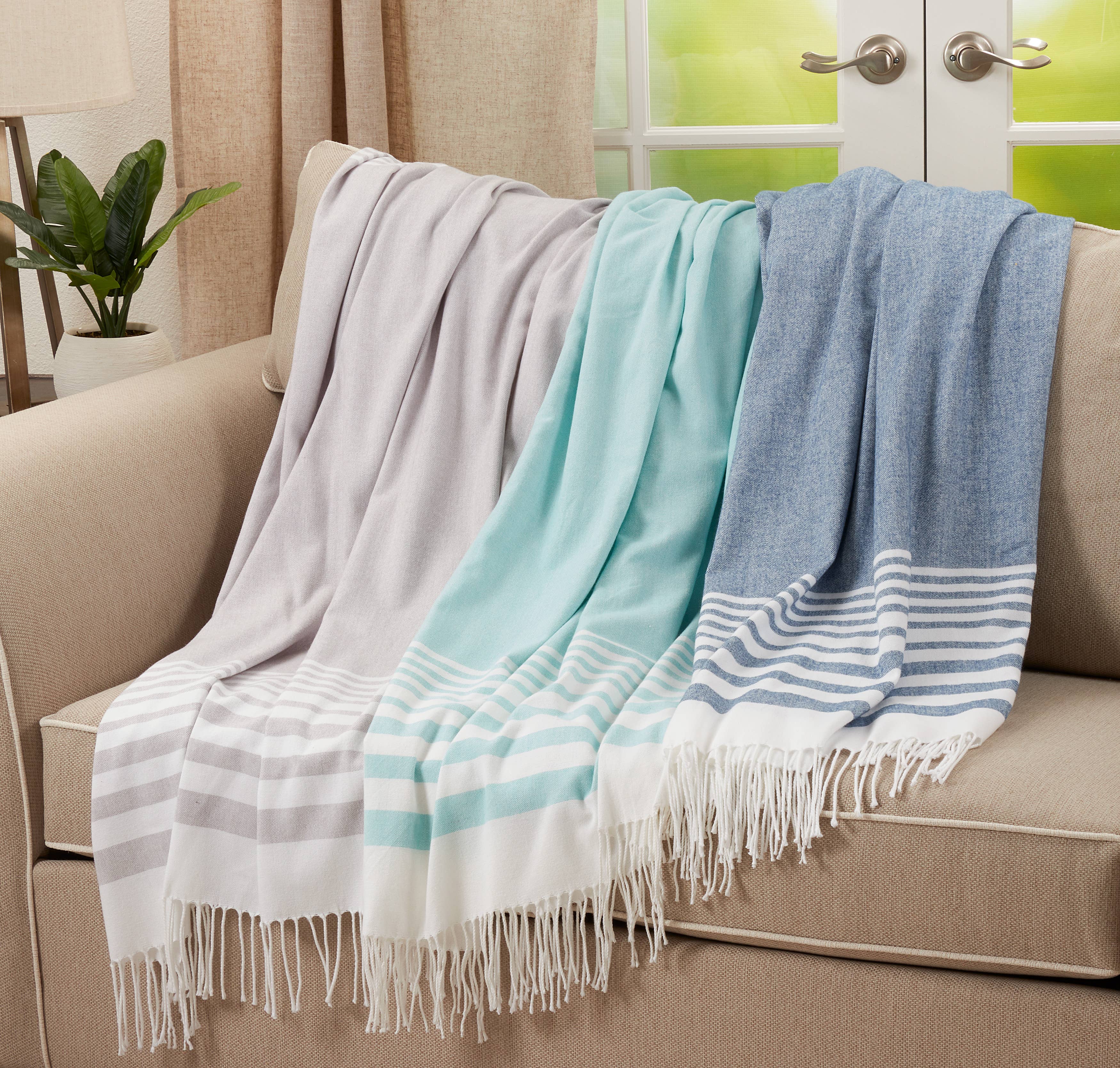 Striped Throw: 50"x60" / Navy Blue