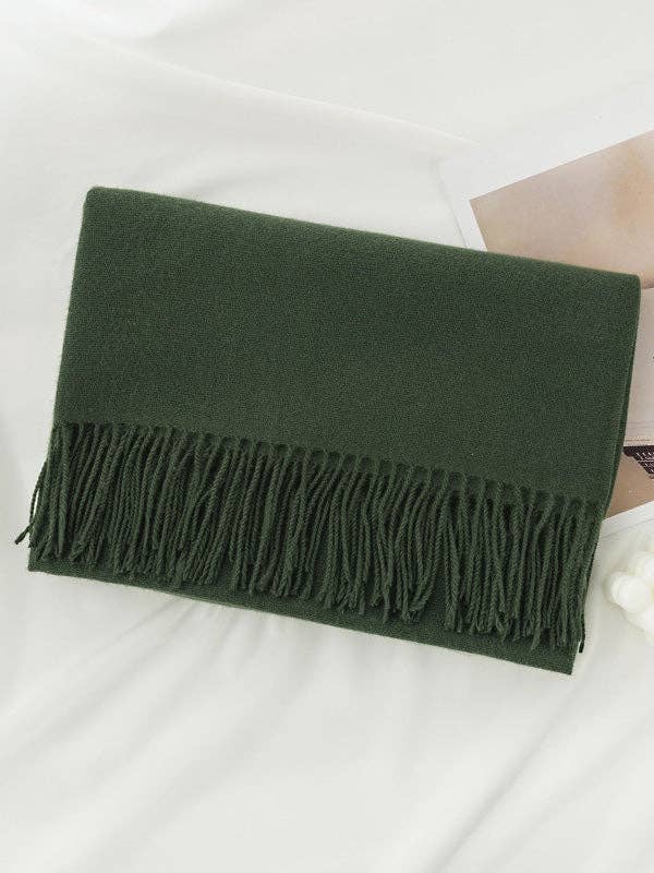 Keep Warm Solid Color Tasseled Shawl&Scarf: DEEP GREEN / One_size
