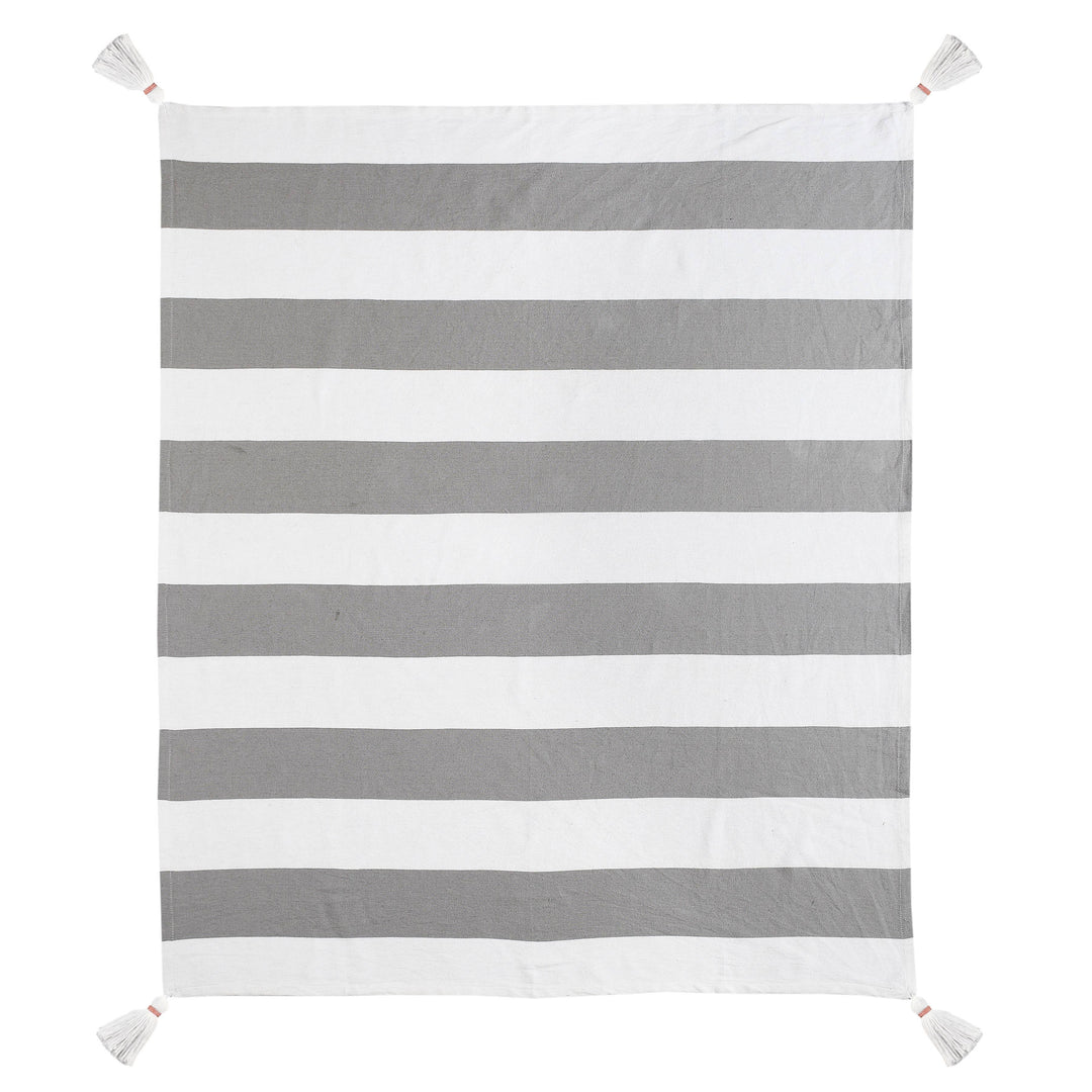 Cabana Striped Throw Blanket with Tassels: Navy Blue