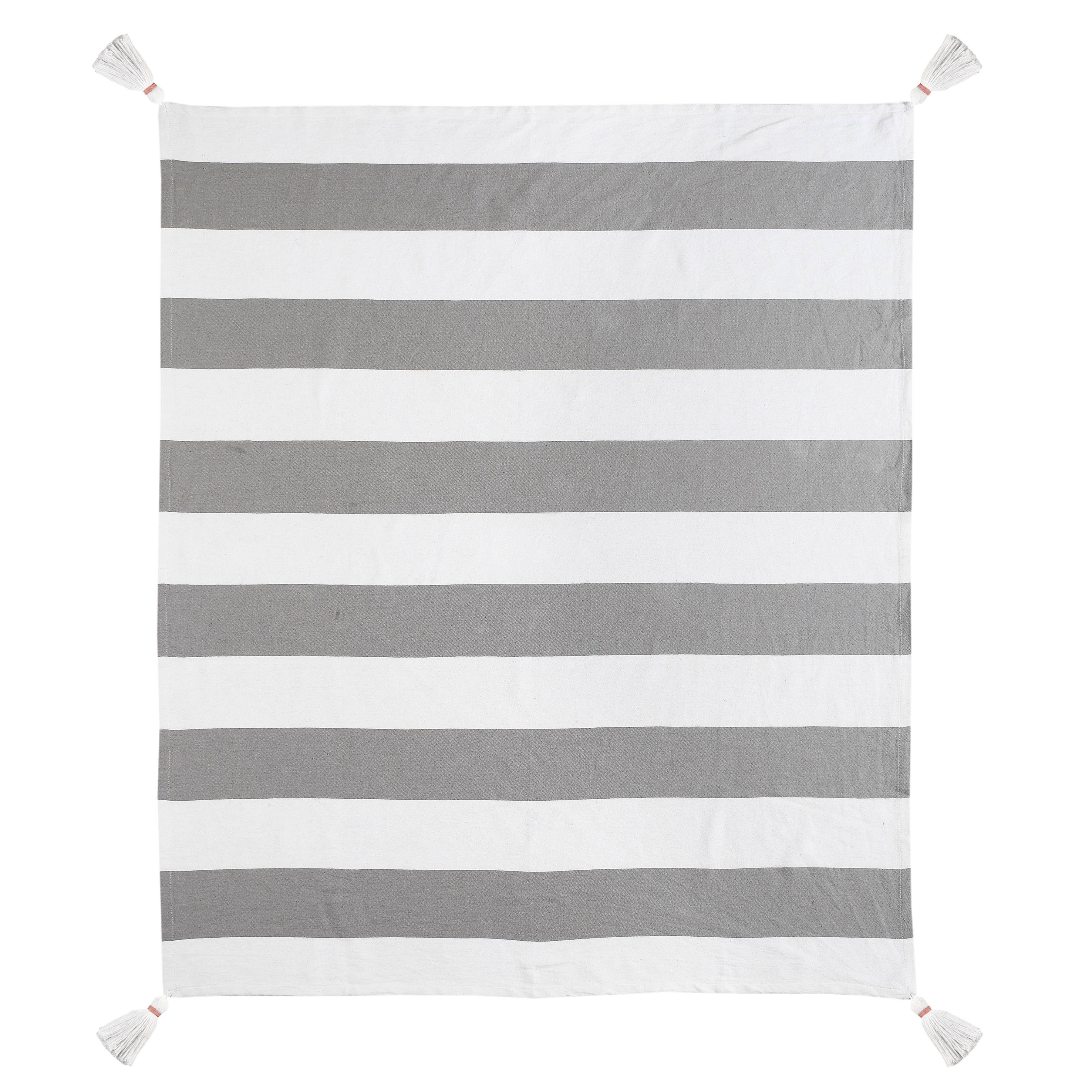 Cabana Striped Throw Blanket with Tassels: Navy Blue