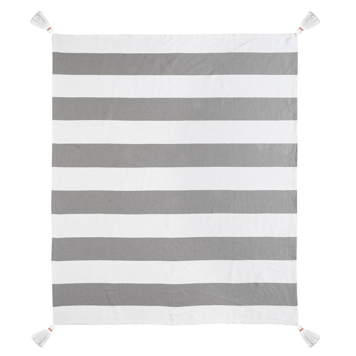 Cabana Striped Throw Blanket with Tassels: Navy Blue