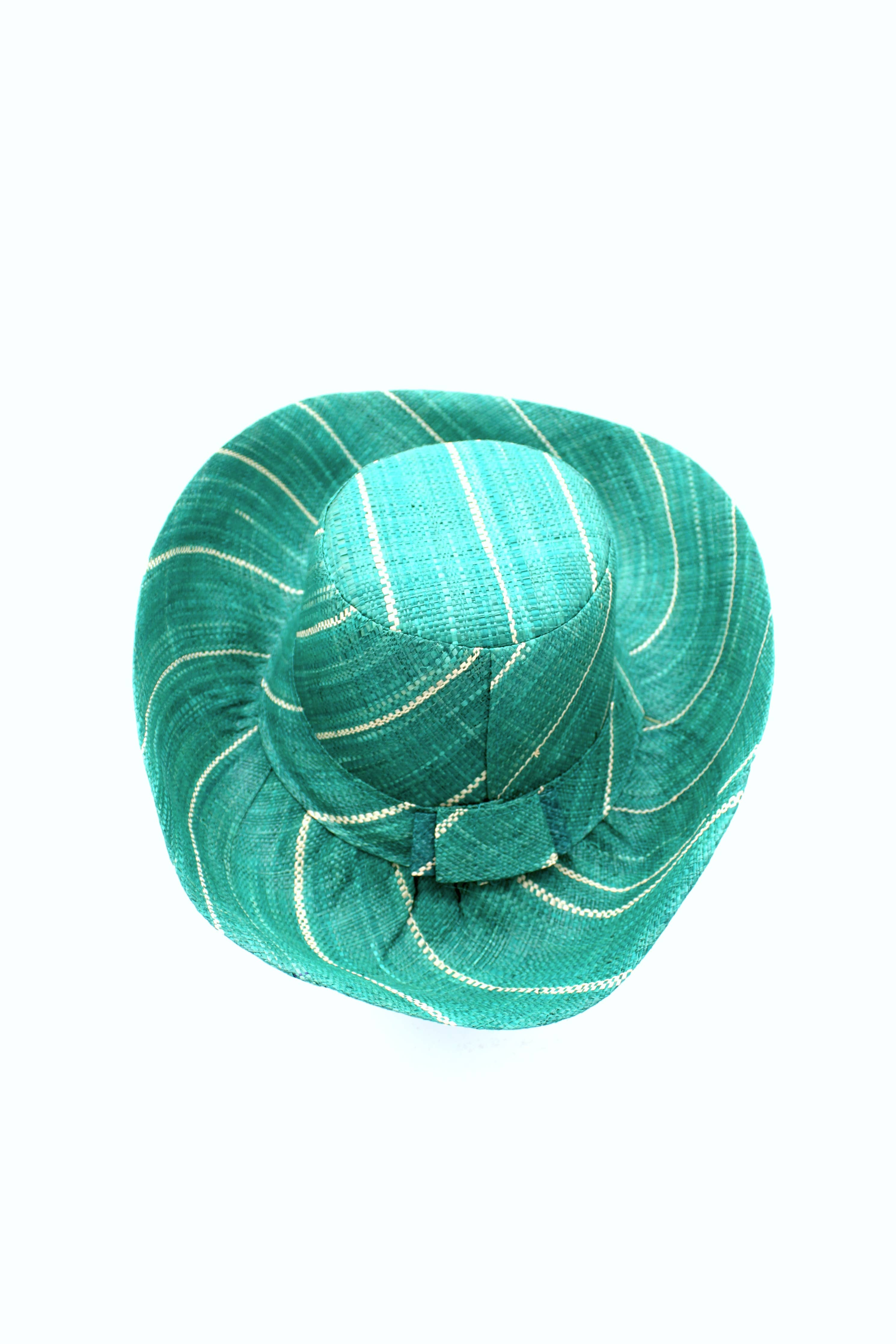 5" & 7" Wide Brim Pinstripe Packable Straw Sun Hats: Brights Multicolor Pinstripes / 7" Brim