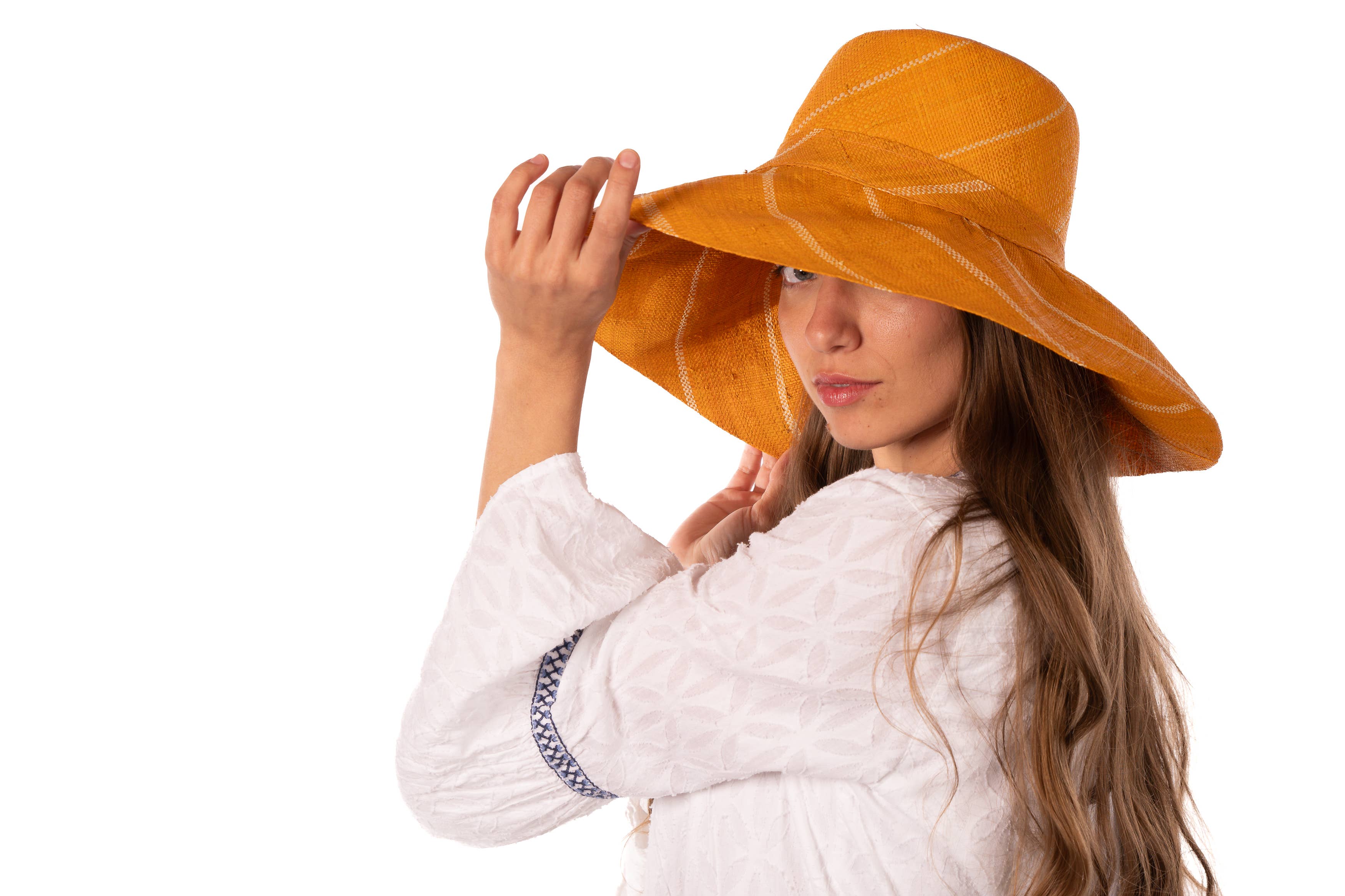 5" & 7" Wide Brim Pinstripe Packable Straw Sun Hats: Brights Multicolor Pinstripes / 7" Brim