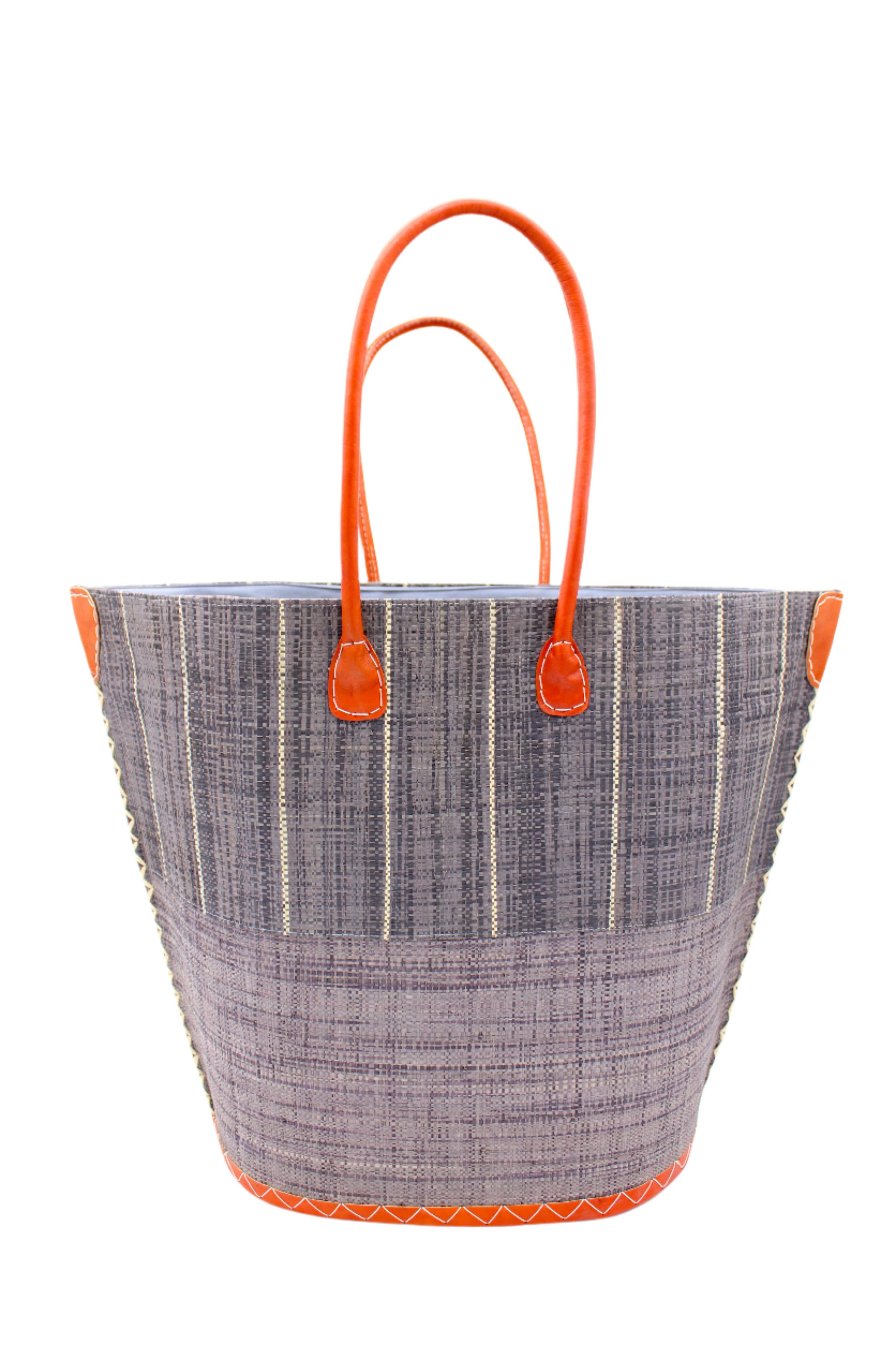 Santa Cruz Two Tone Pinstripes Large Straw Tote Bag: Black