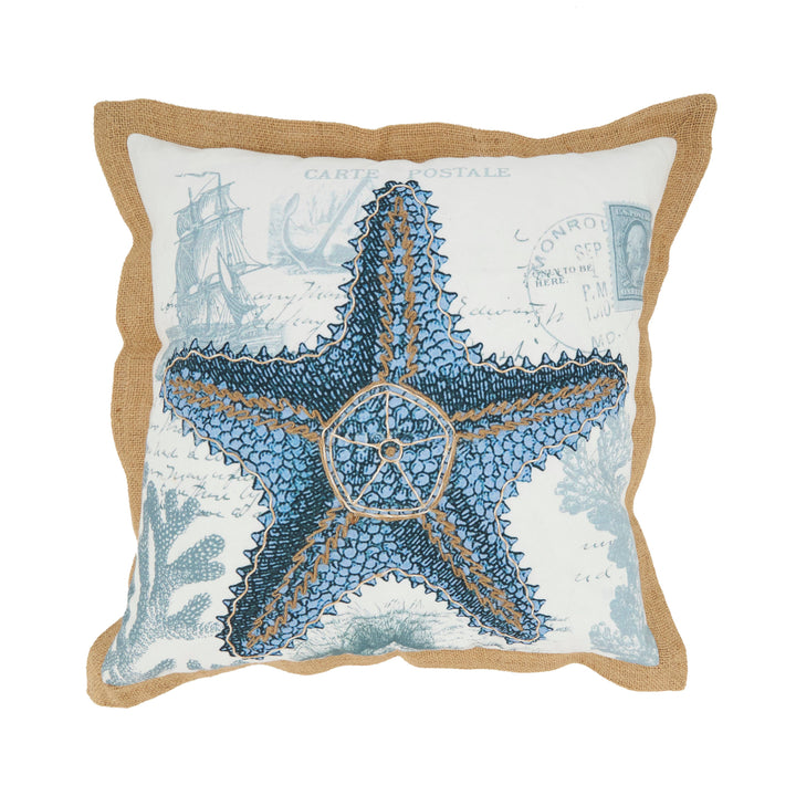 Coastal Outdoor Starfish Pillow: Navy Blue / Poly Filled / 18"