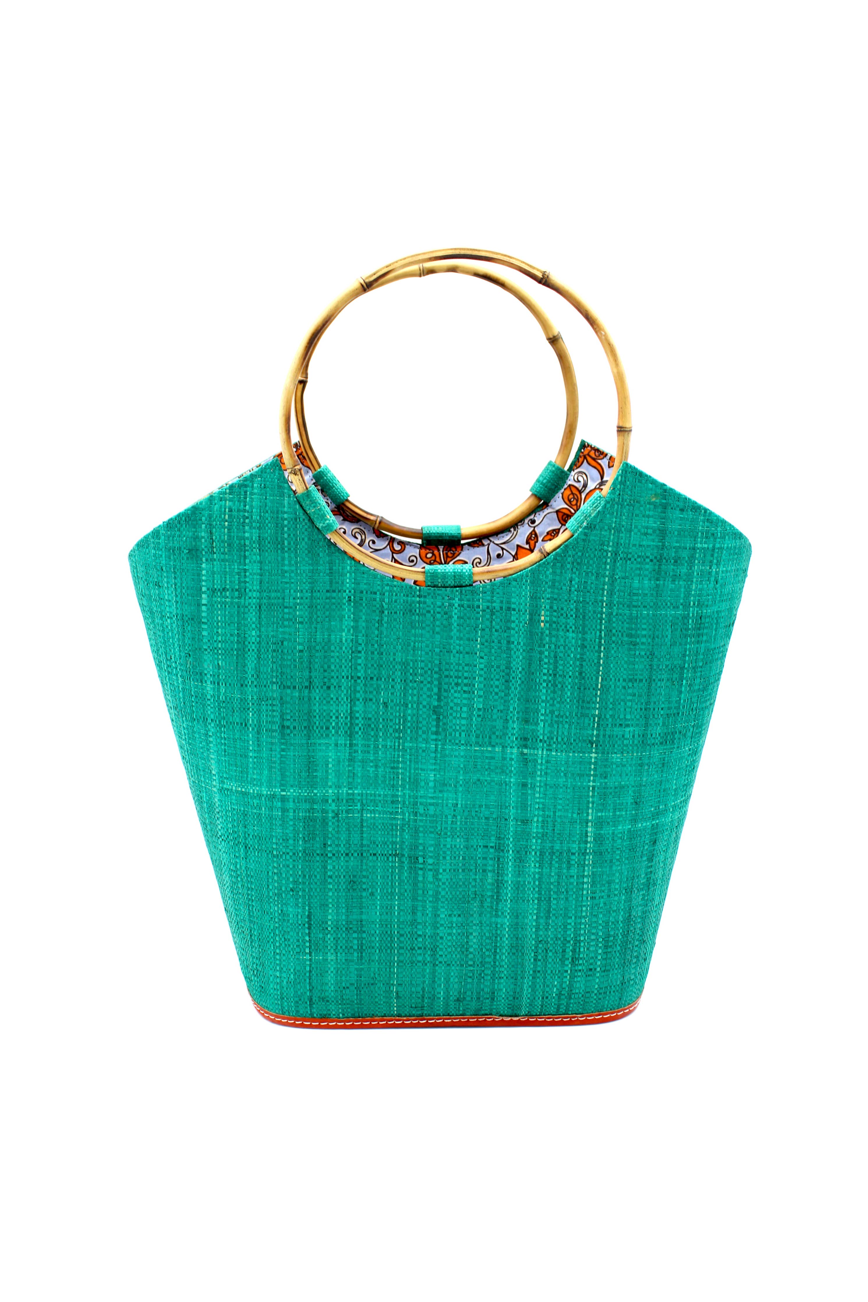 Carmen Straw Bucket Bag with Bamboo Handles: Saffron