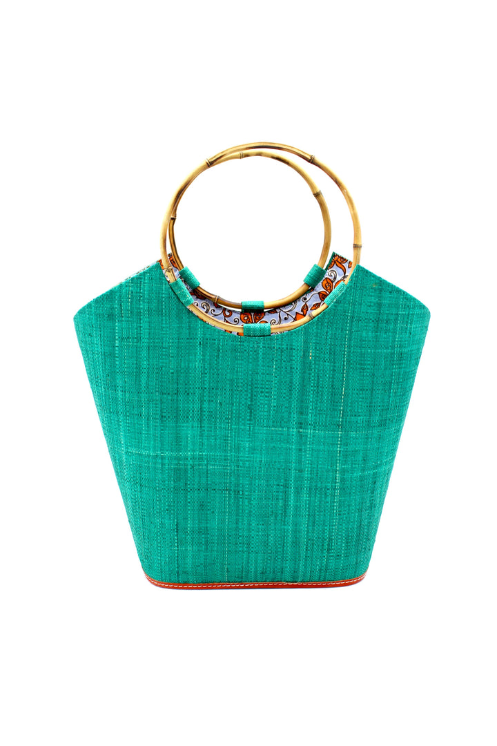 Carmen Straw Bucket Bag with Bamboo Handles: Saffron