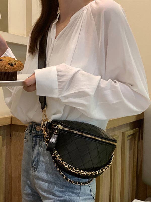 Cool Chic Chains Zipper Sling Bag: BLACK / FREE SIZE