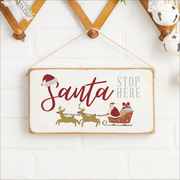 Santa Stop Here Twine Hanging Sign