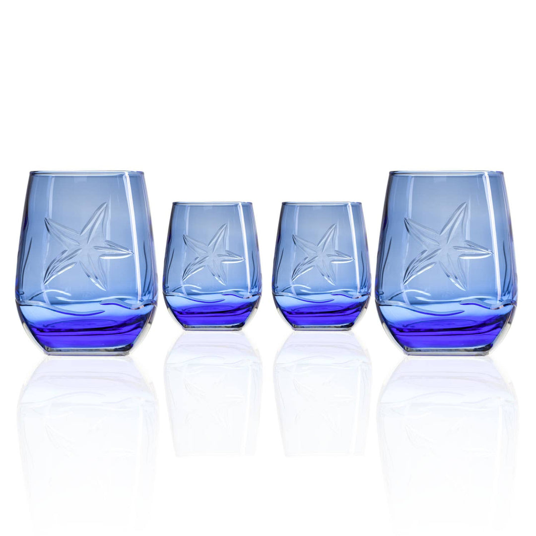 Starfish 15oz Blue Stemless Wine Tumbler Glass: Case of 12
