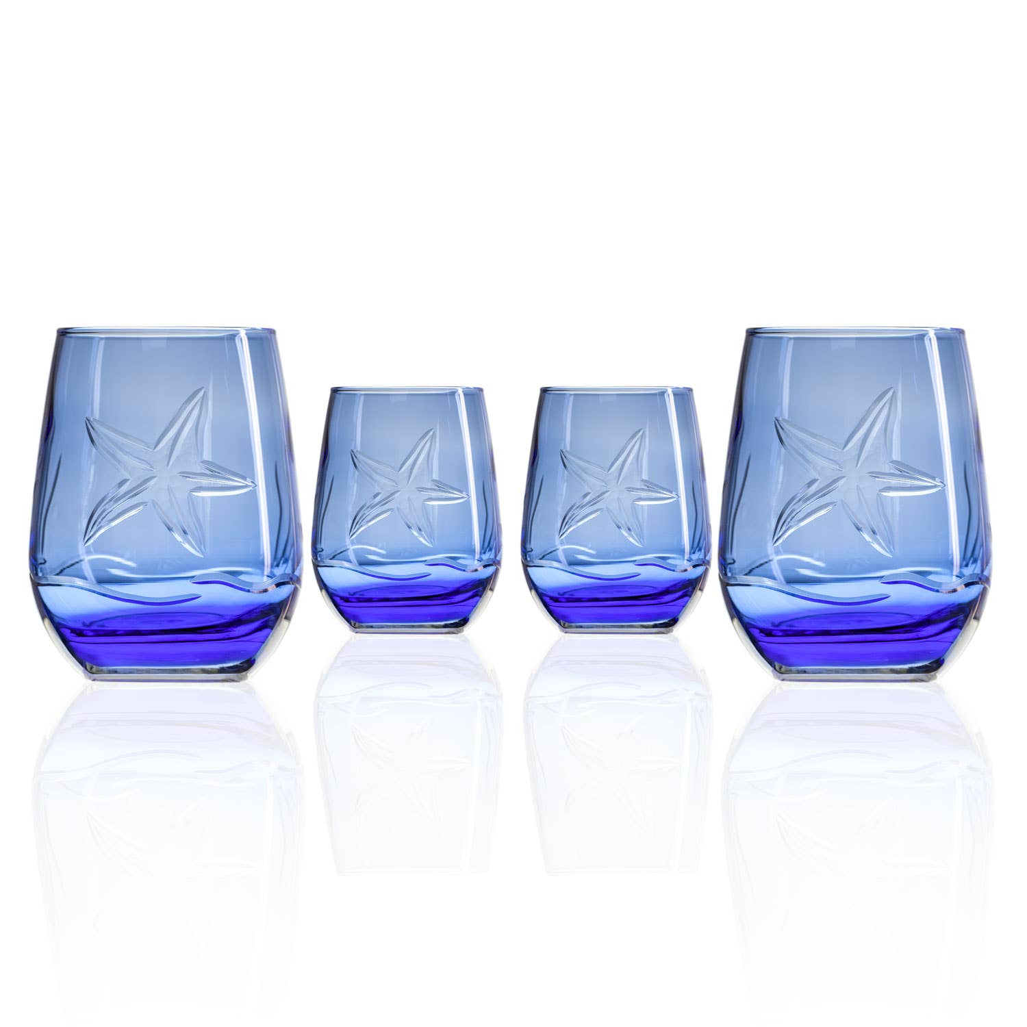 Starfish 15oz Blue Stemless Wine Tumbler Glass: Case of 12