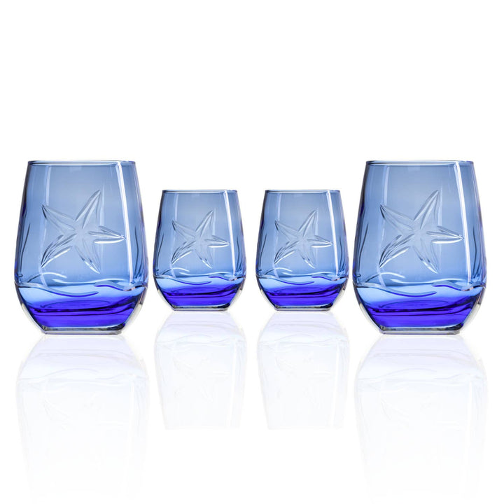 Starfish 15oz Blue Stemless Wine Tumbler Glass: Case of 12