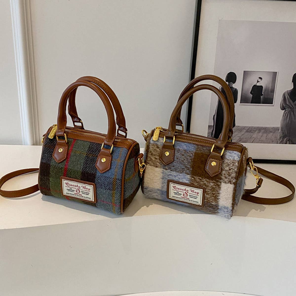 VINTAGE PLAID CASUAL SHOULDER BAG_CWAB1550: Blue / (OS) 1