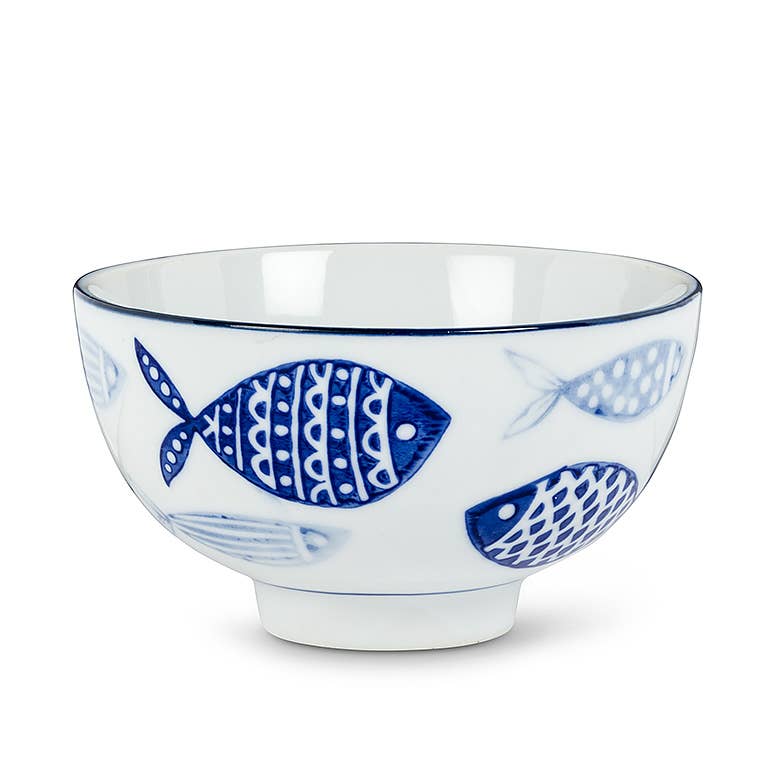 Multi Fish Rice Bowl-Blu/Wht-4" D