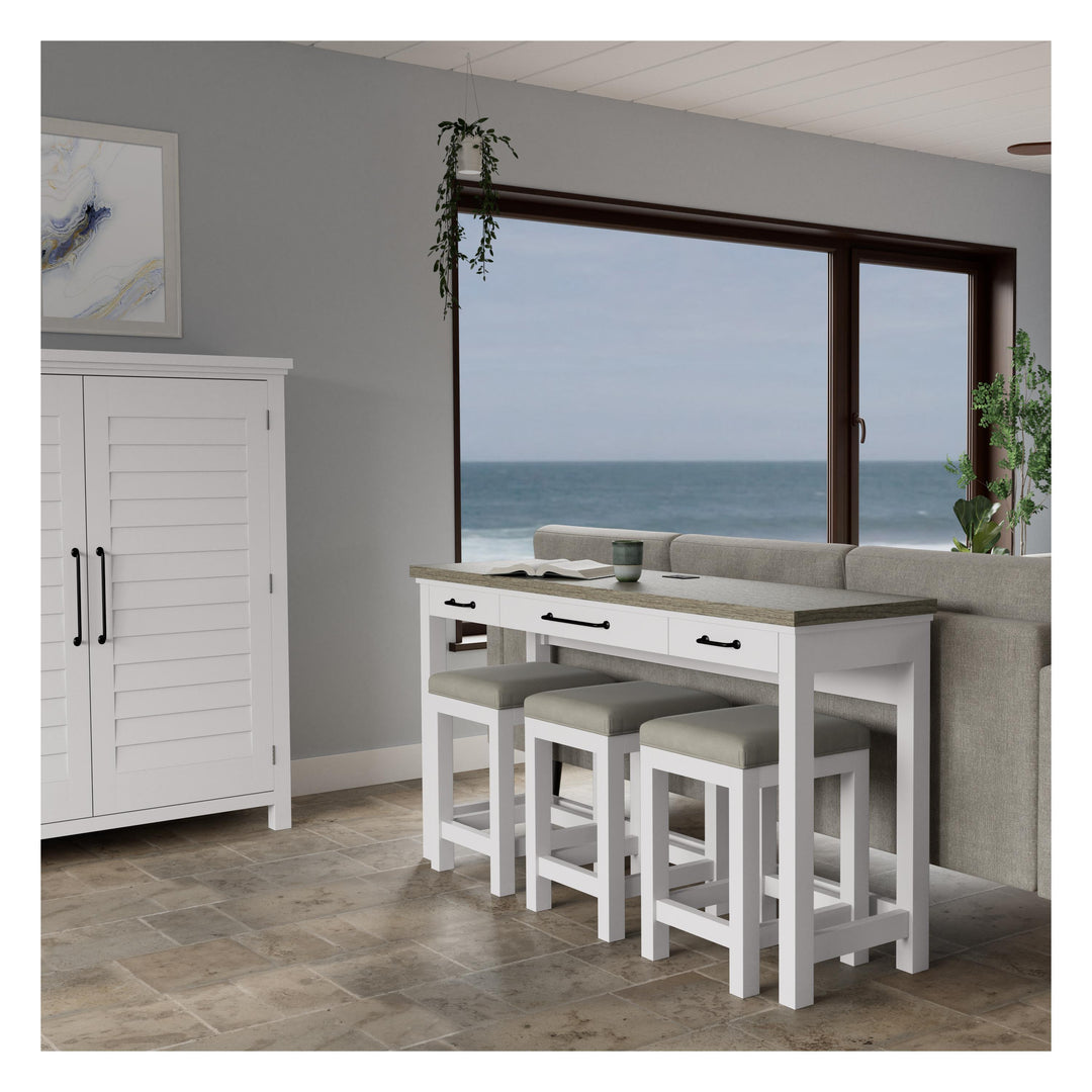 Cora - Workstation (Sofa Table With 3 Stools) - Cloud / Fog
