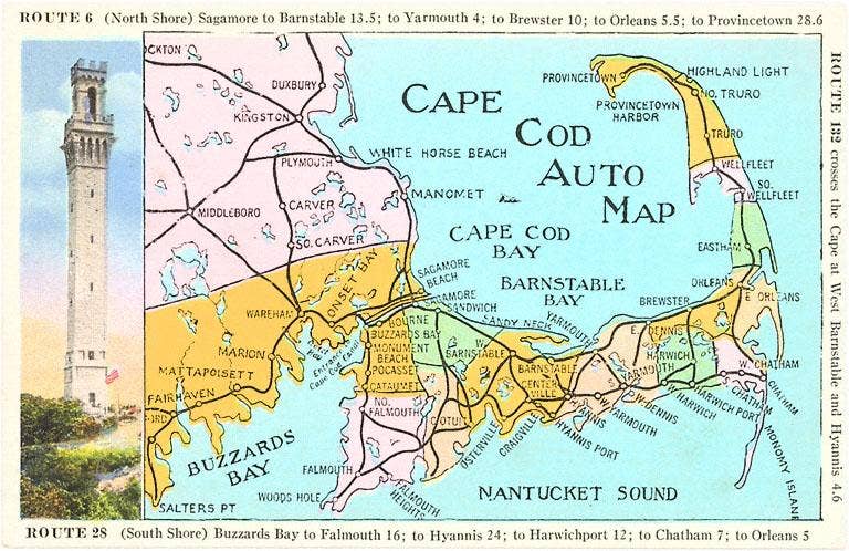 MA-682 Cape Cod Map - Vintage Image, Postcard