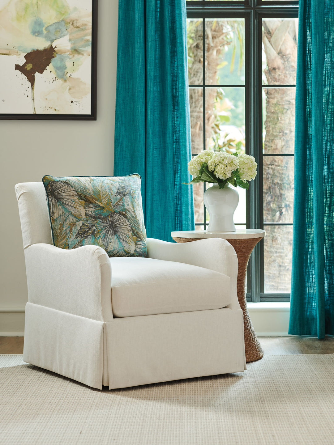 Ocean Breeze - Palm Frond Swivel Chair - White
