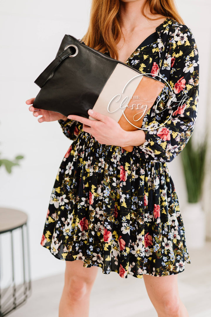 Trendy Clutch - Colorblock Black/Cream/Tan RTS