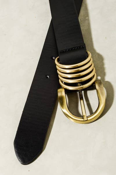 LEATHER ROUNDED BUCKLE BELTS | 40BT603: BLACK