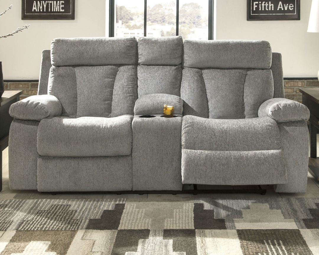 Mitchiner - Fog - DBL Rec Loveseat w/Console