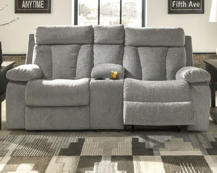 Mitchiner - Fog - DBL Rec Loveseat w/Console