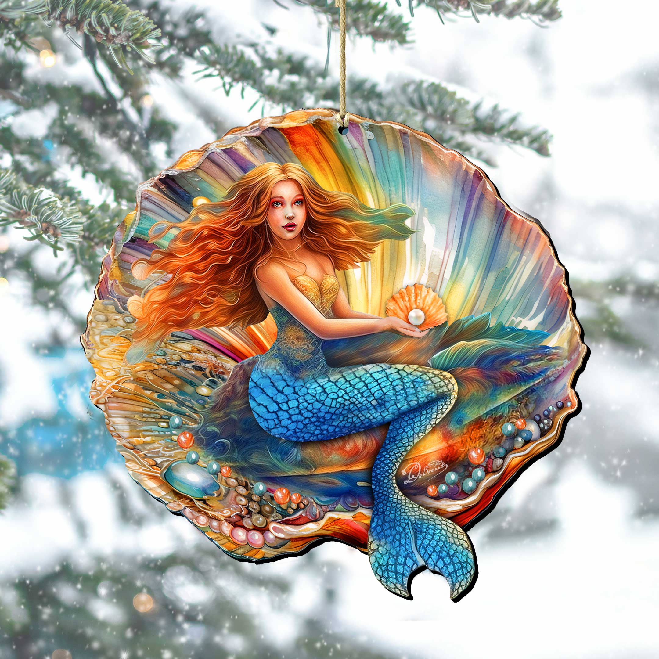 Nautical Christmas Décor Mermaid in the Shell Ornament