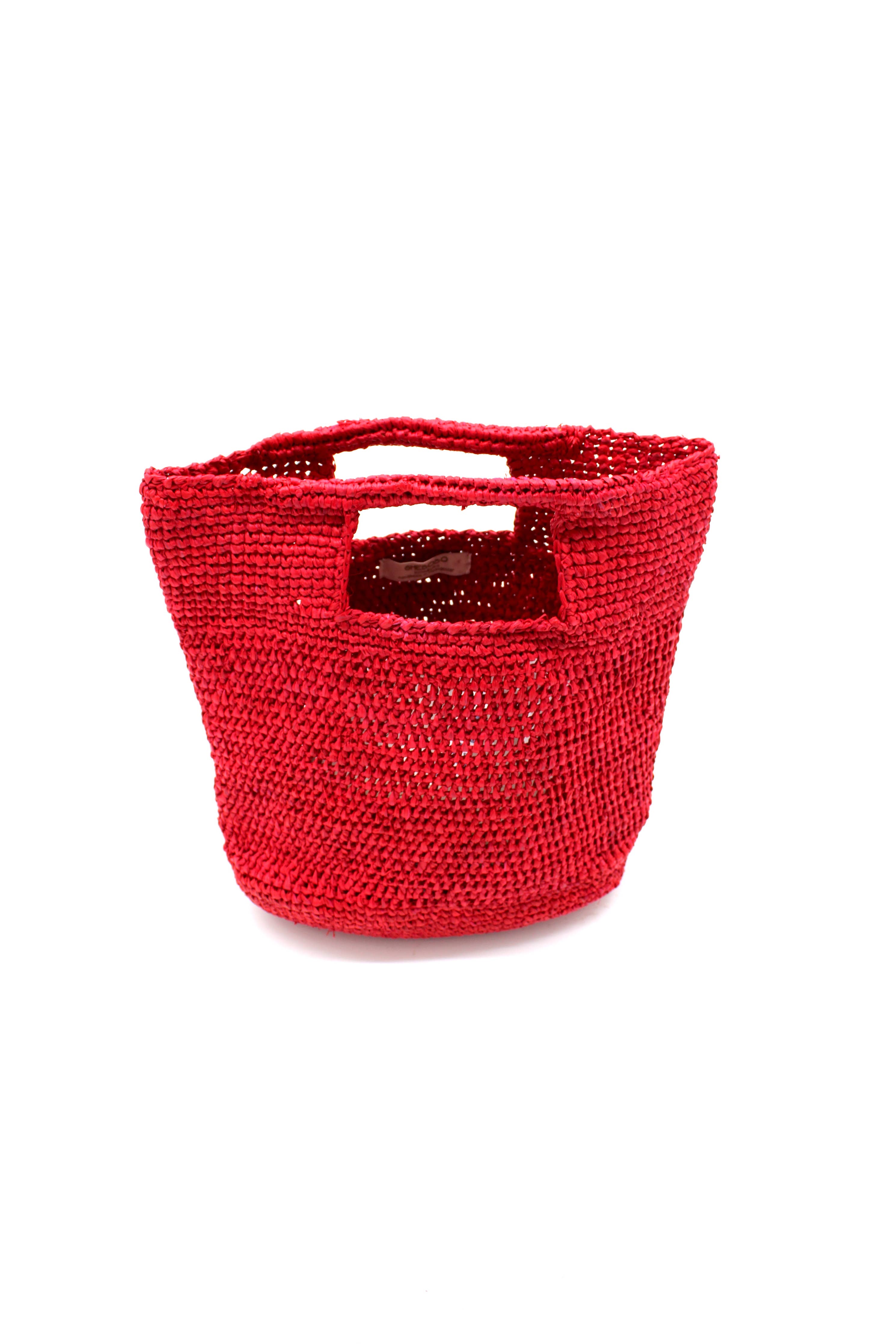 Mini ConCon Crochet Petite Straw Basket: Natural Two Tone Zebra Stripe