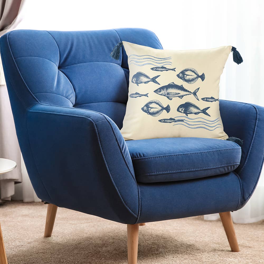 Sancia Coastal Polyester Throw Pillow, 20" x 20", Denim Blue