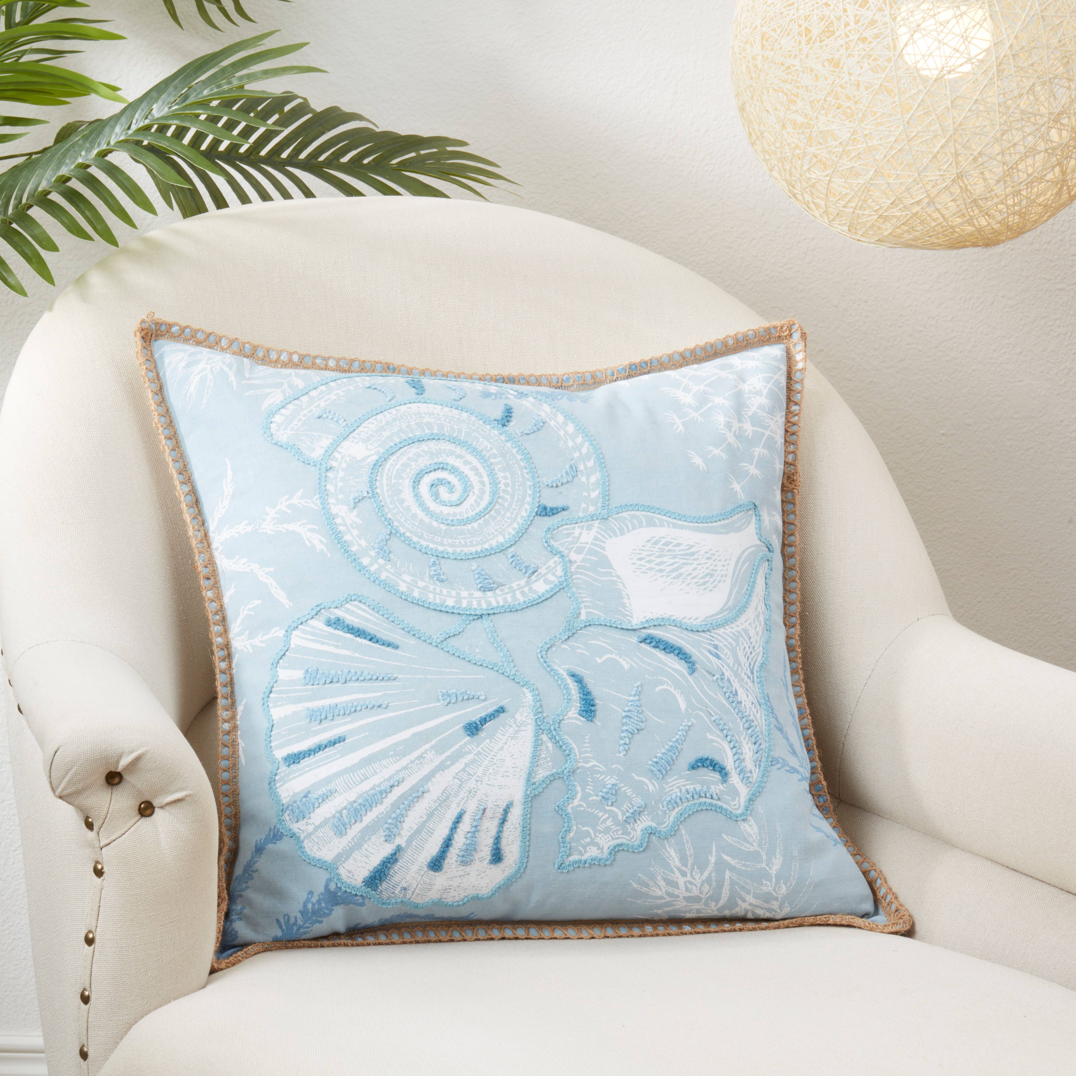 Sandy Shores Seashells Throw Pillow: Blue / 20" / Poly Filled
