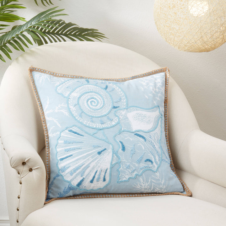 Sandy Shores Seashells Throw Pillow: Blue / Cover Only / 20"