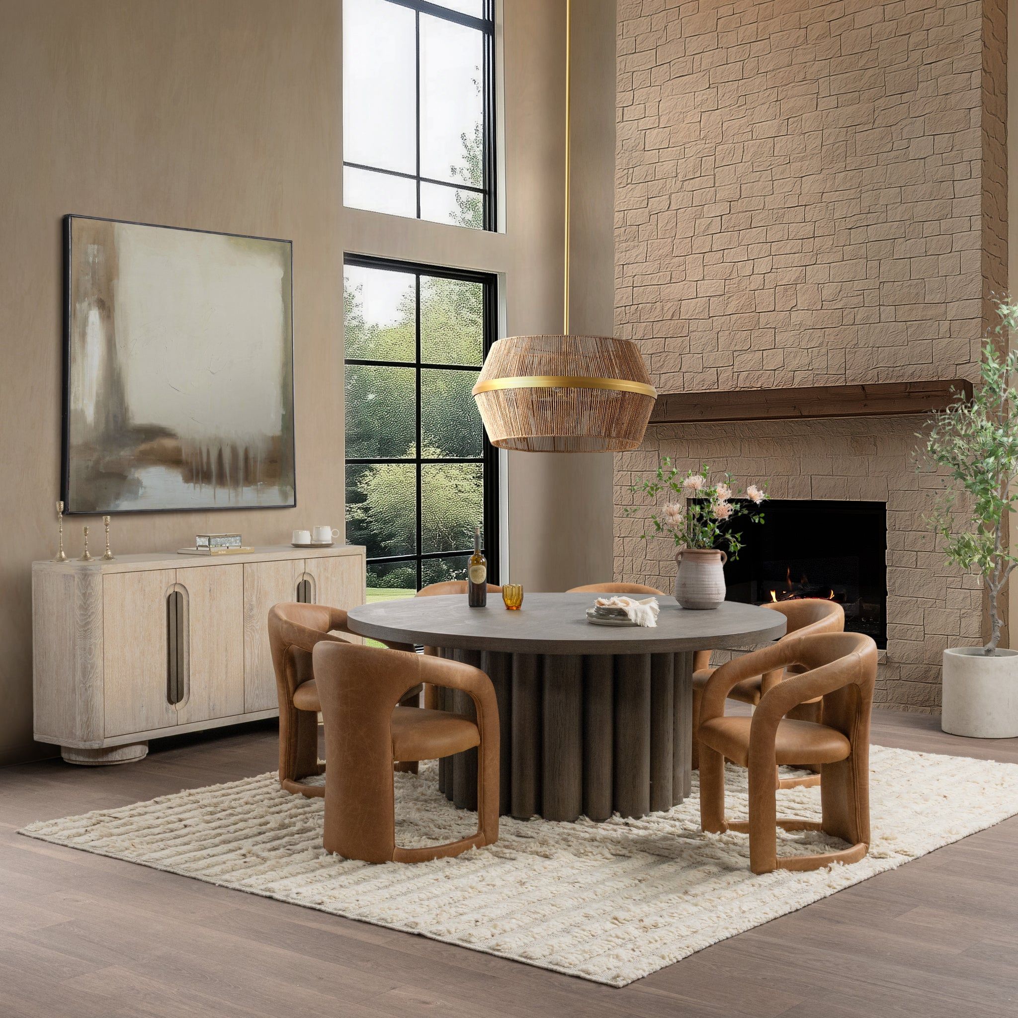 Wendy - Rattan Round Chandelier - Natural / Gold
