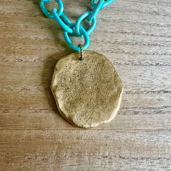 Stay Salty turquoise chain and gold medallion necklace 