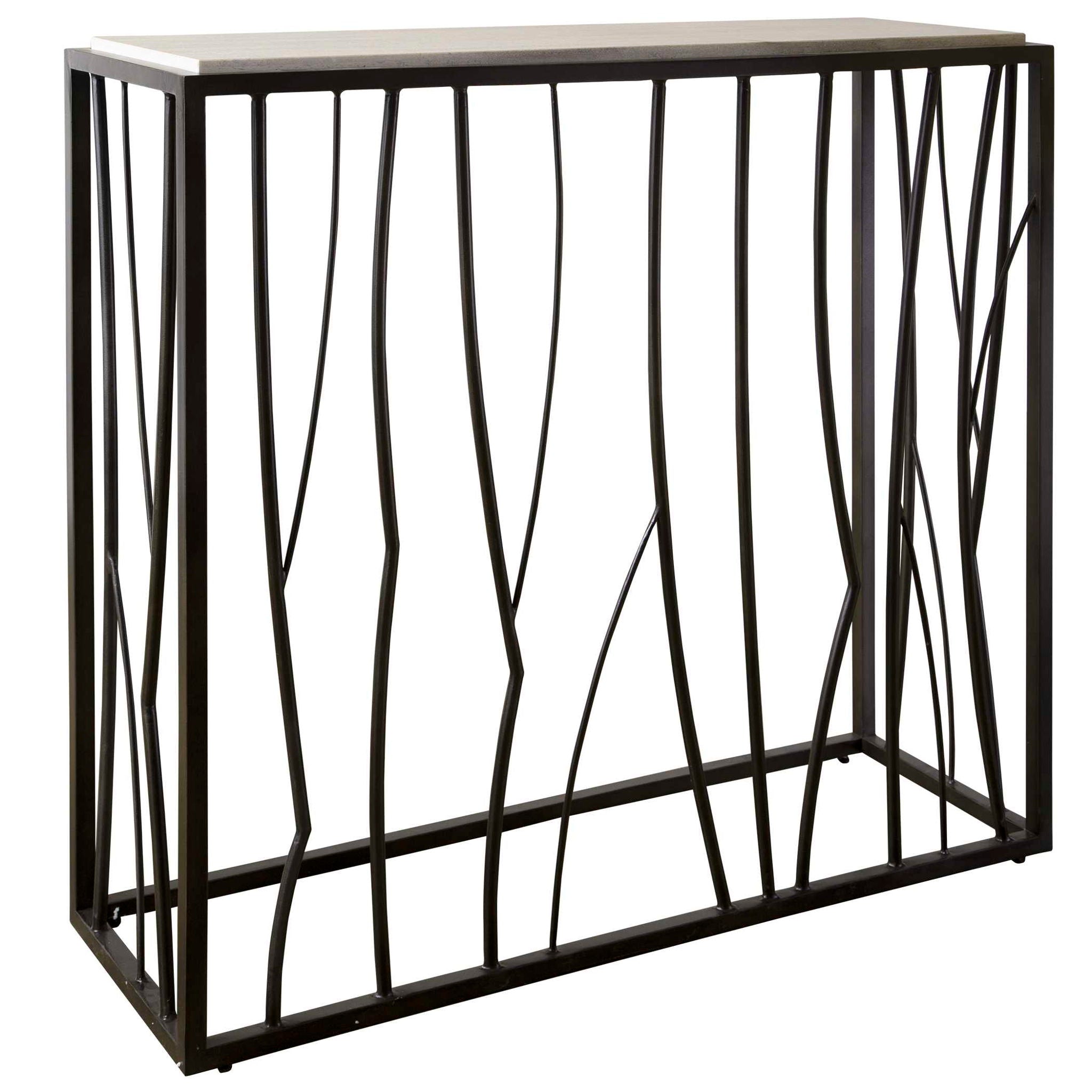 Reed - Travertine Console Table - Black & Light Brown