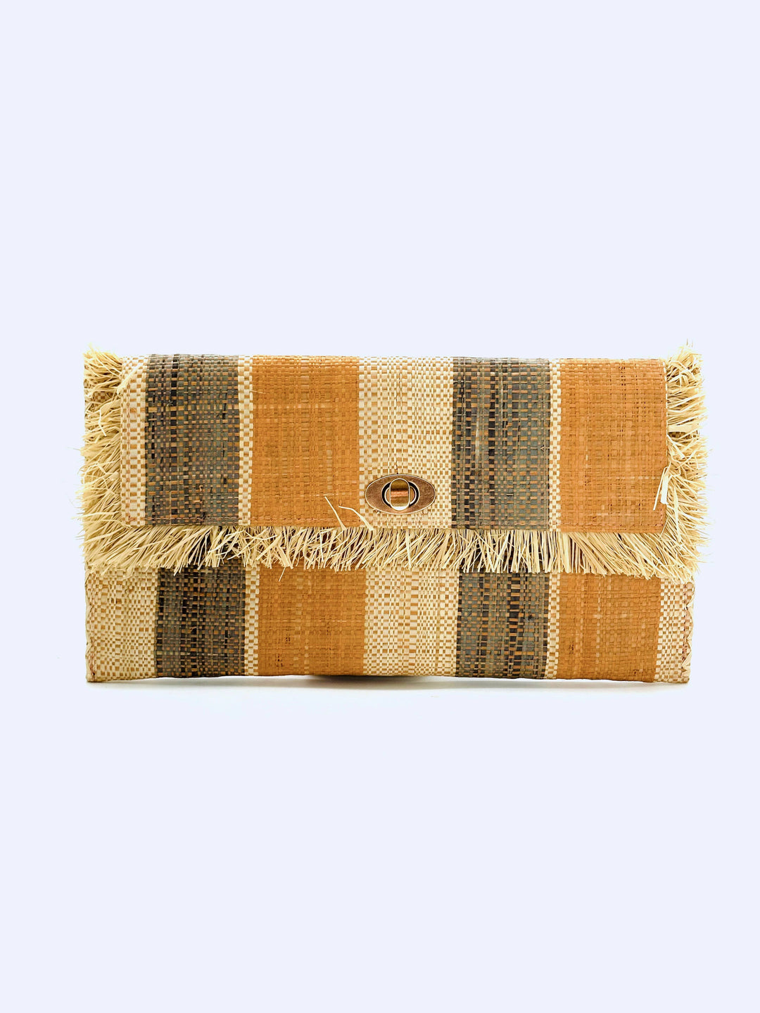 Sophie Straw Envelope Clutch Purse with Raw Fringe Trim Edge: Carmalita