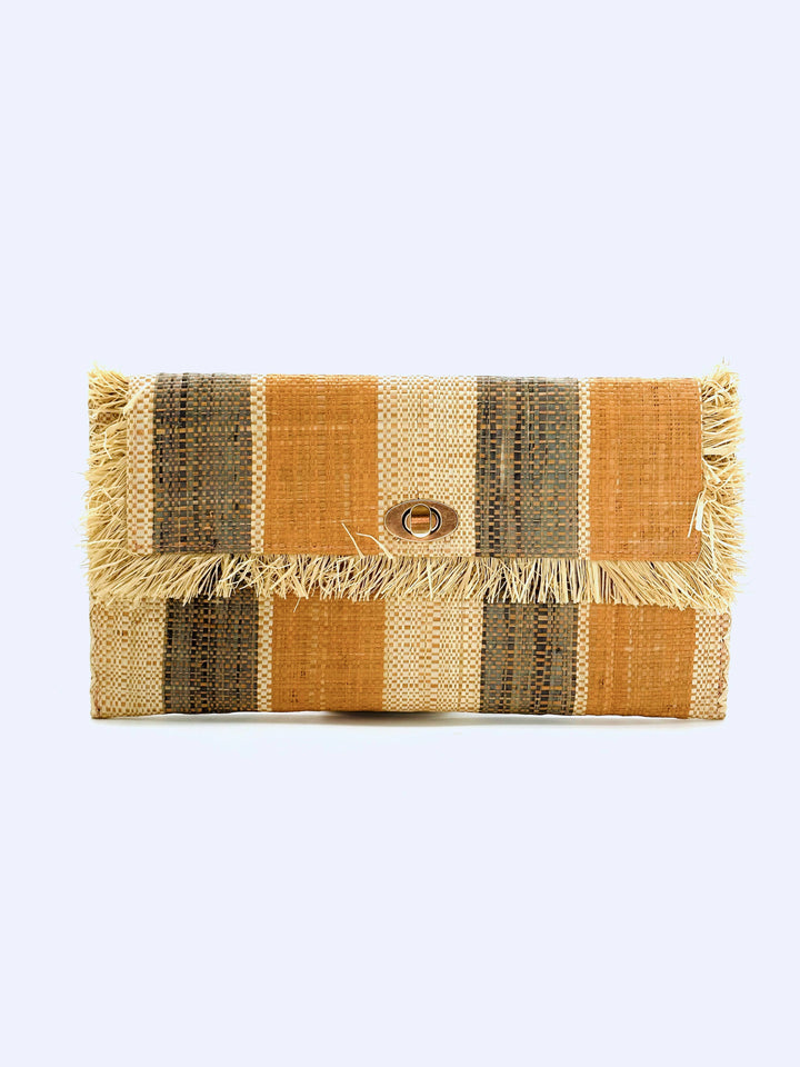 Sophie Straw Envelope Clutch Purse with Raw Fringe Trim Edge: Carmalita