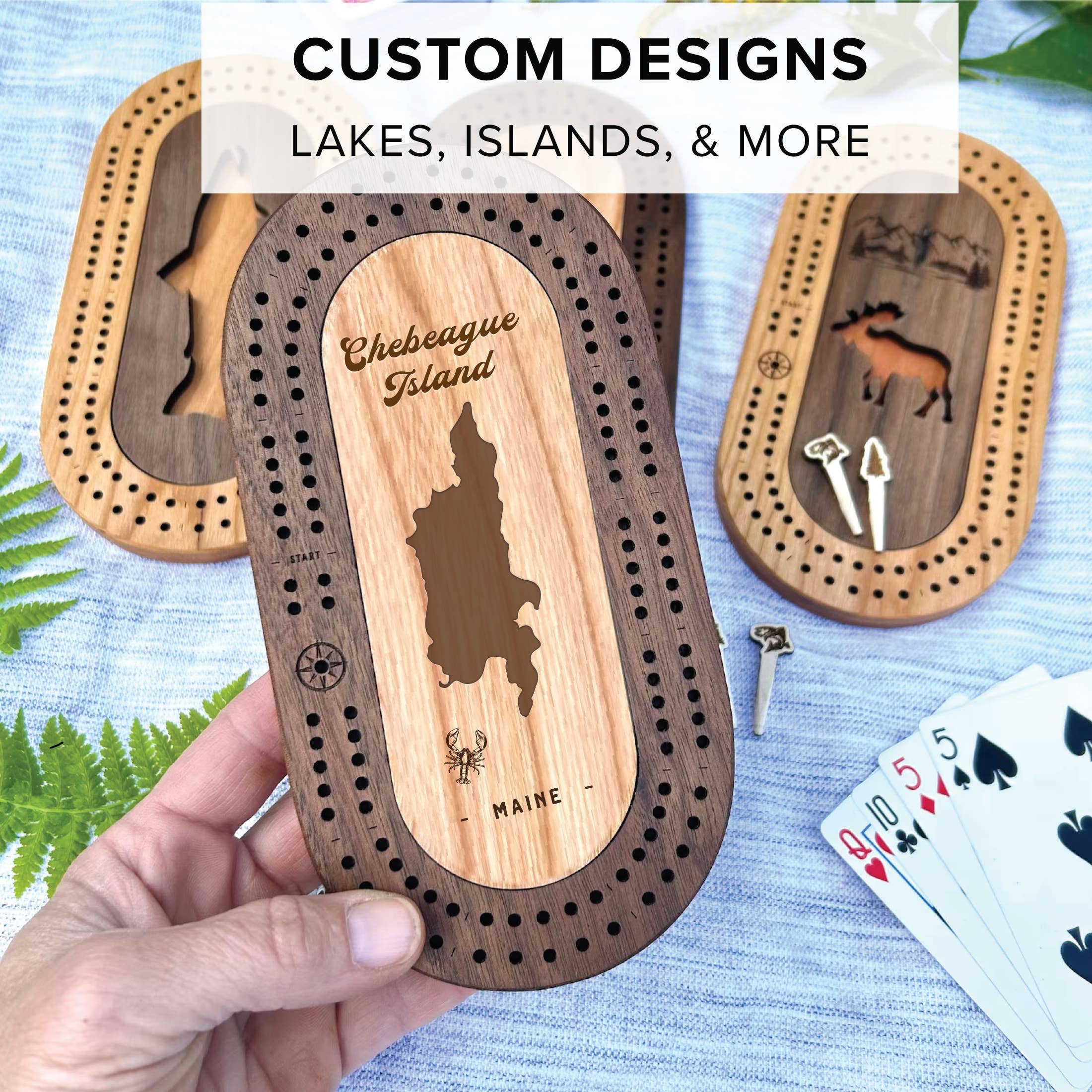 Wildlife Mini Travel Cribbage Board & Custom Pegs Set: Fish / Select best pegs for us