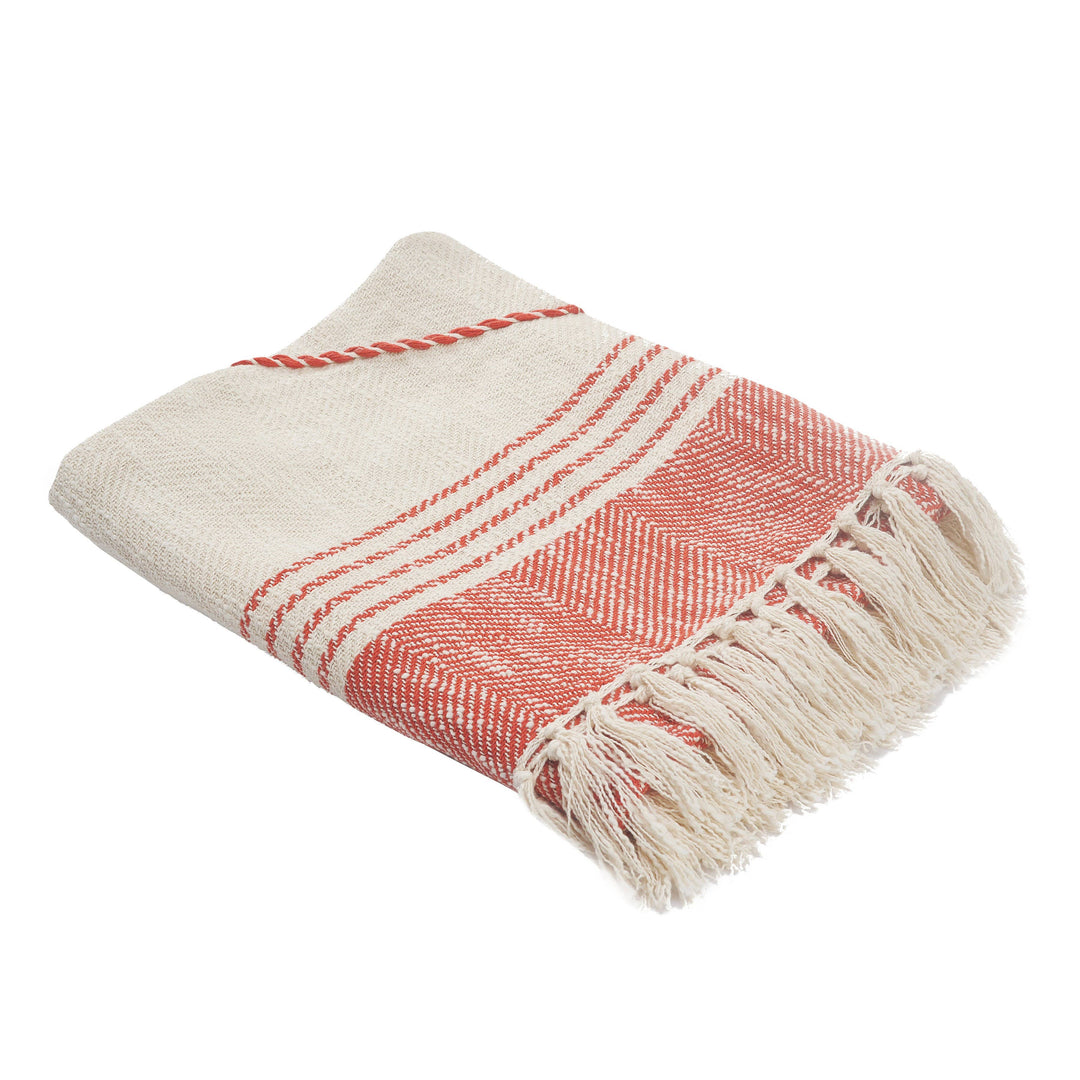Coastal Edge Geometric Diamond Throw Blanket with Fringe: Blue/White