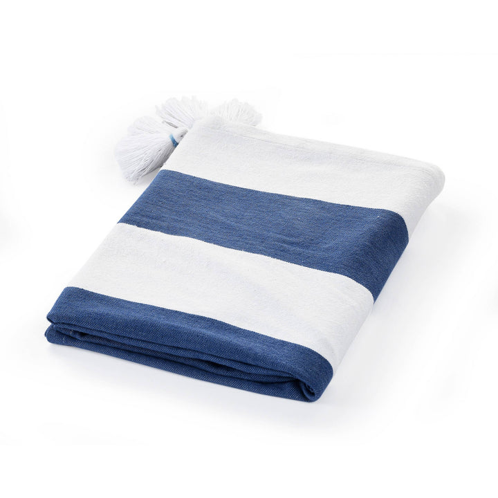Cabana Striped Throw Blanket with Tassels: Navy Blue