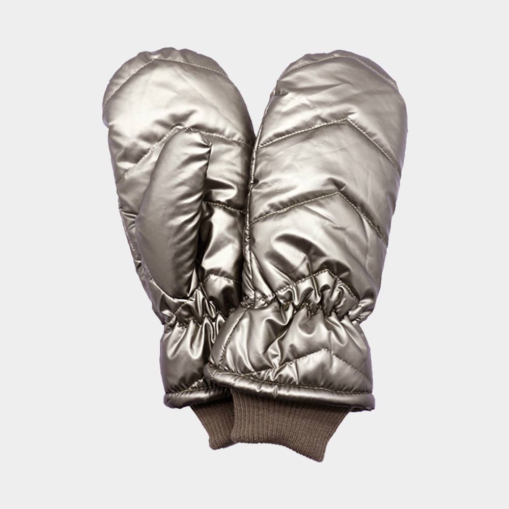 Shiny Puffer Mitten Gloves: Burgundy
